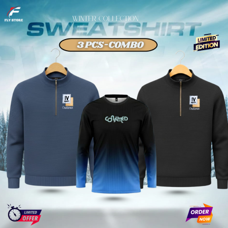 Men’s High-Neck Half-Zip Pullover- 2 Pcs Combo
